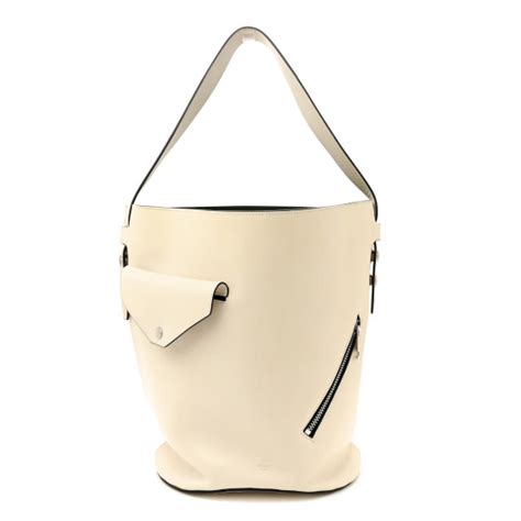 CELINE Natural Calfskin Biker Bucket Shoulder Bag White Dark 